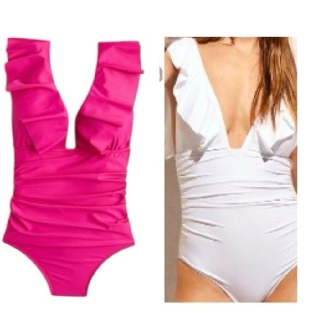 🆕 J Crew Ruffled Pink One-Piece Swimsuit. 14 NWT💥